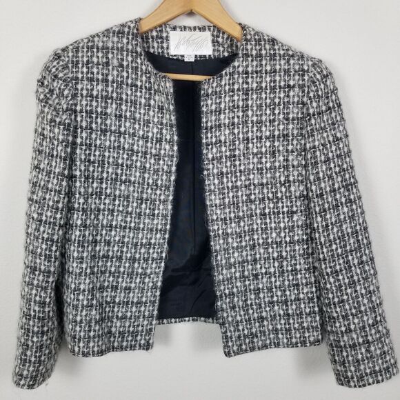 Lord & Taylor 80s/90s VTG Black White Tweed Mohair Wool Blend Skirt Suit Size 6 - Picture 9 of 15